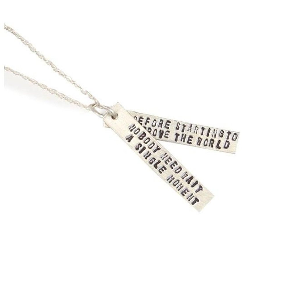 Sterling Silver Stamped Inspirational Anne Frank Quote Bar Necklace